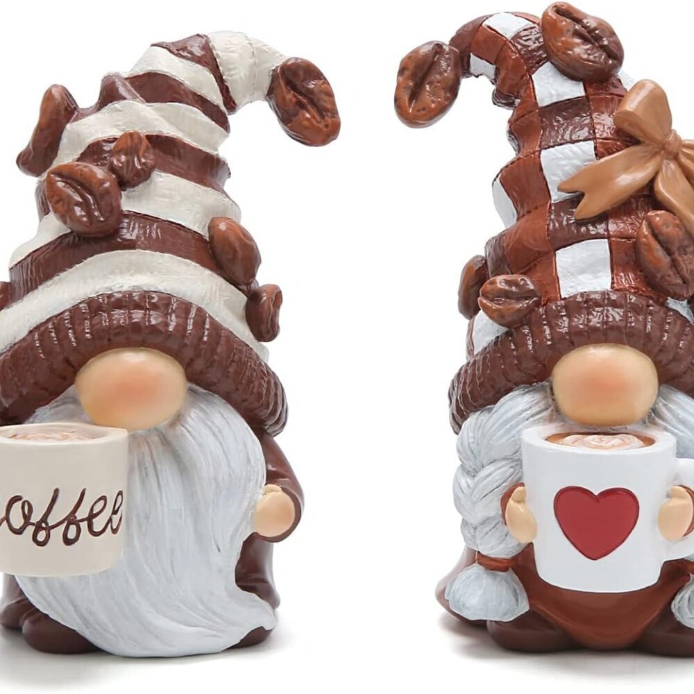 2PCS Coffee Gnomes Figurines - Swedish Tomte Elf Dwarf Decor for Bar, Home, Gift